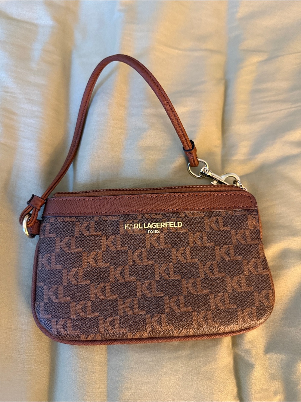 Karl Lagerfeld Brown Monogram Wristlet Clutch